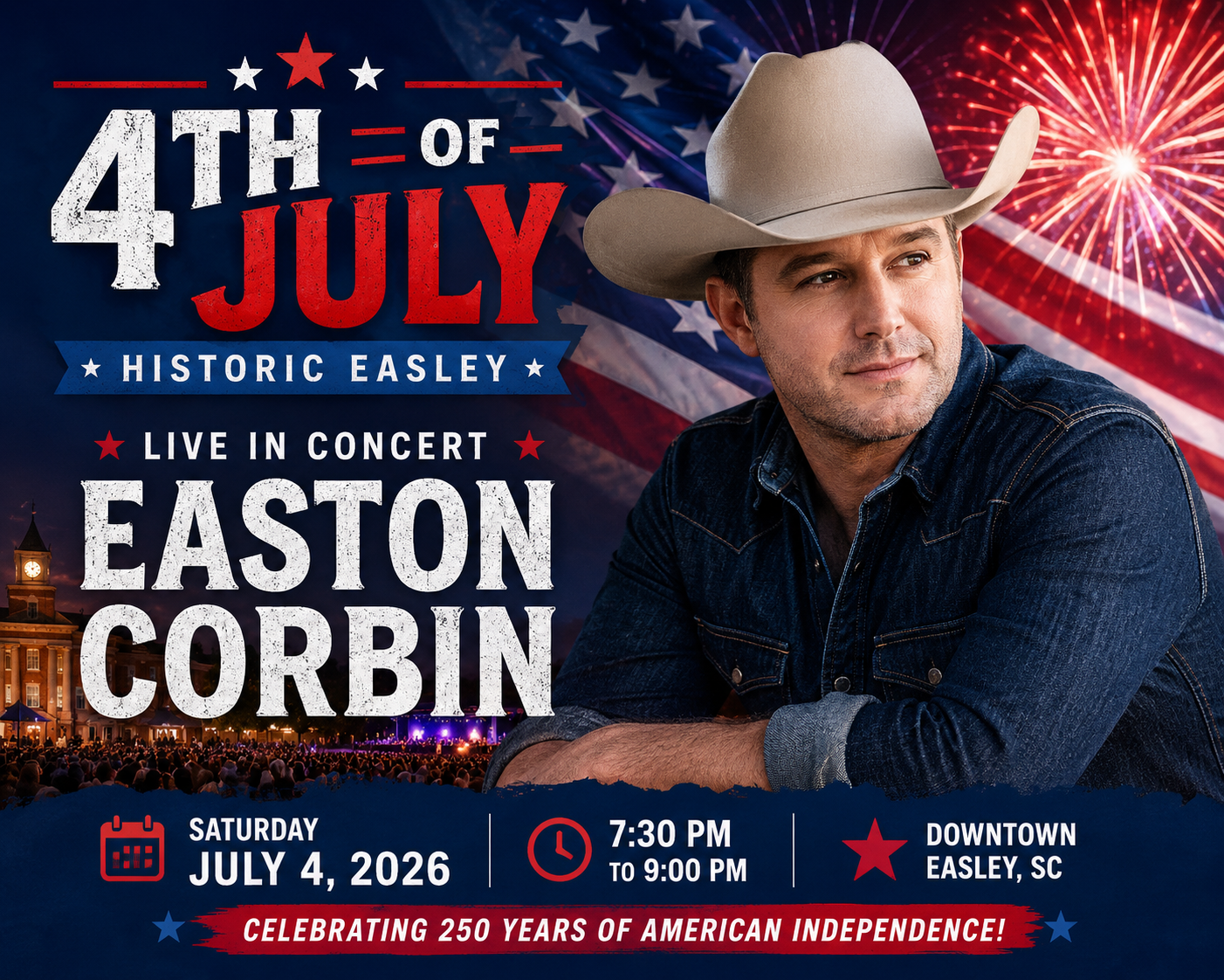 Easton Corbin Coming to Easley for the 2026 Fourth of July Celebration